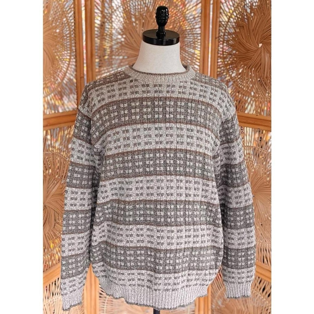 Vintage David Taylor Tan Green Knit Earthy Slouchy Neutral Cozy Crewneck Sweater - Picture 6 of 6